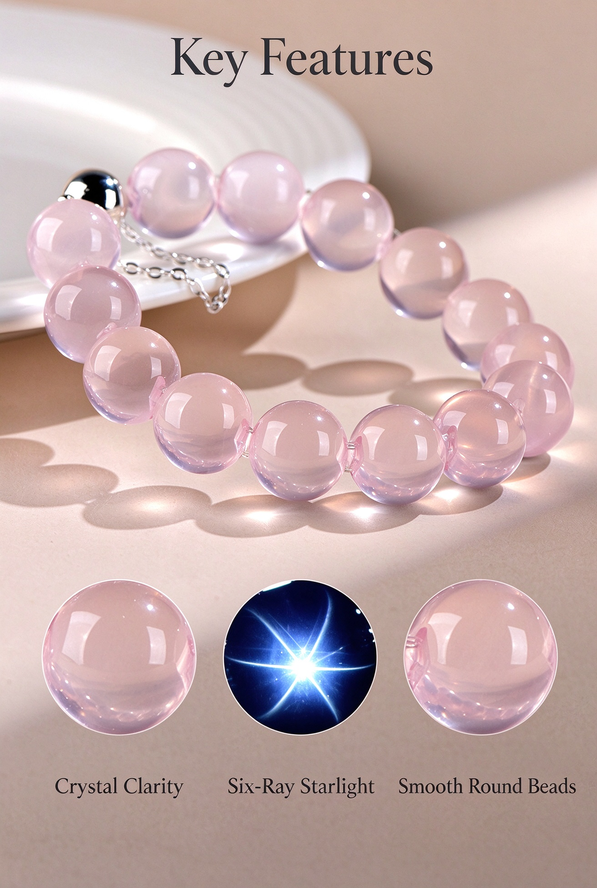 FAITH Cherish | Star Rose Quartz Beaded Bracelet