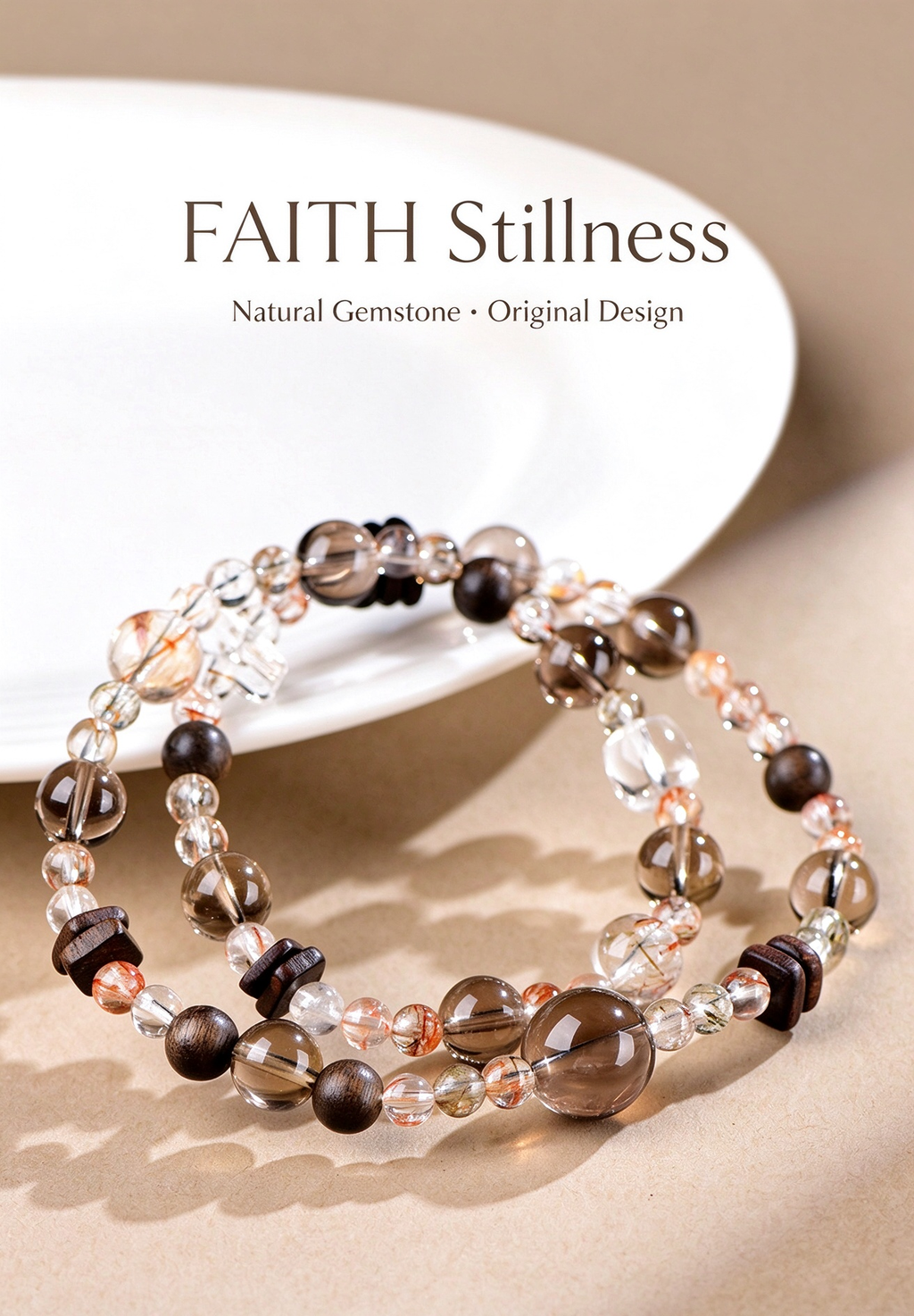 FAITH Stillness | Smoky Quartz & Agarwood Double-Wrap Bracelet