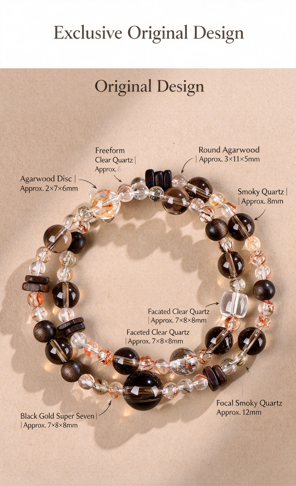 FAITH Stillness | Smoky Quartz & Agarwood Double-Wrap Bracelet