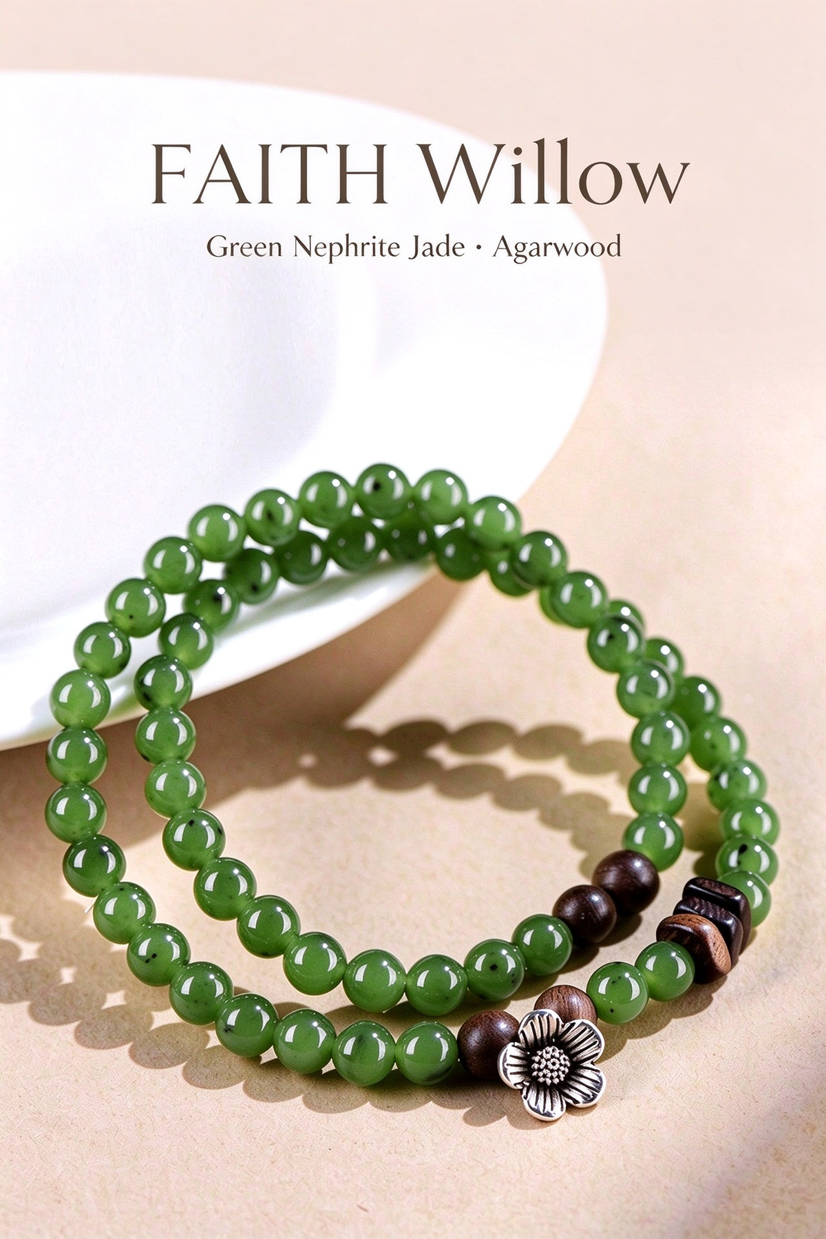 FAITH Willow | Green Nephrite & Agarwood Double-Wrap Bracelet
