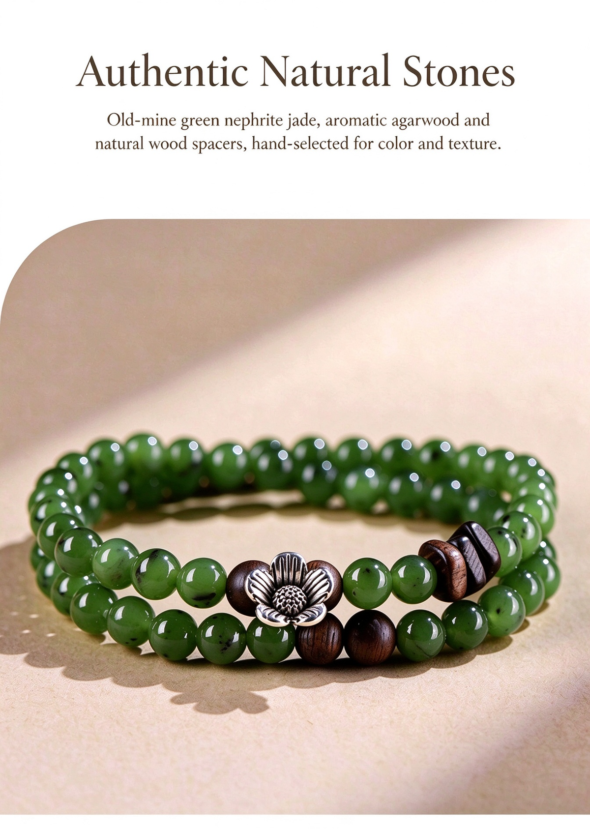 FAITH Willow | Green Nephrite & Agarwood Double-Wrap Bracelet