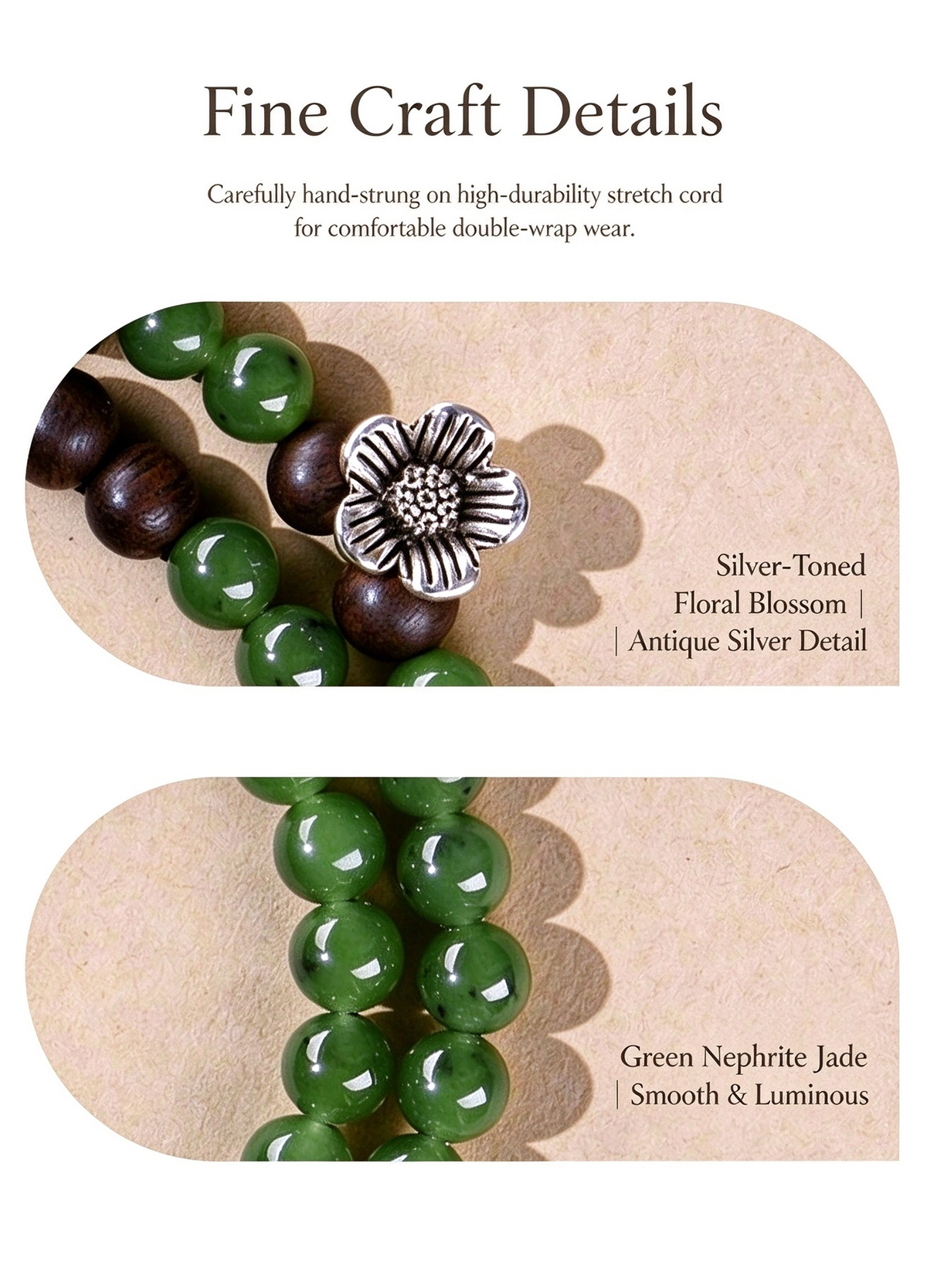 FAITH Willow | Green Nephrite & Agarwood Double-Wrap Bracelet
