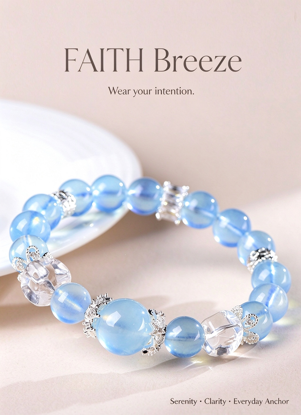 FAITH Breeze | Natural Aquamarine & Clear Quartz Bracelet