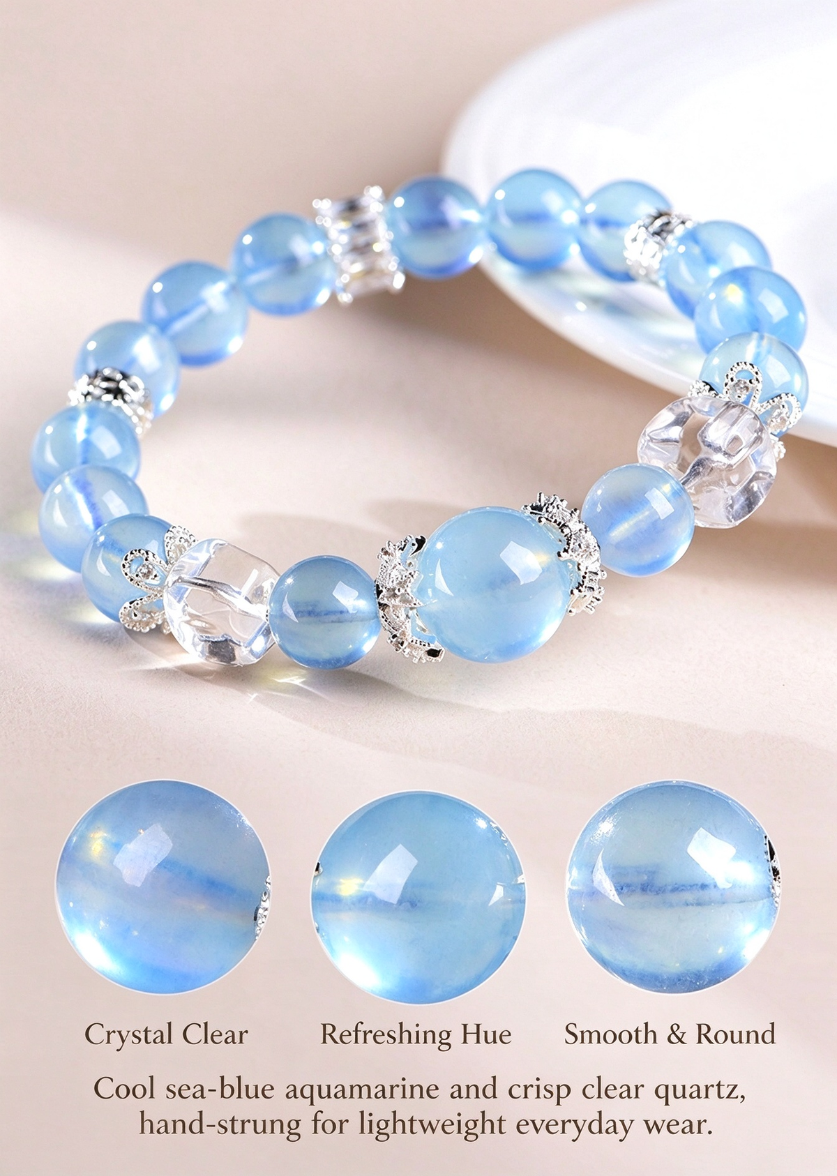 FAITH Breeze | Natural Aquamarine & Clear Quartz Bracelet