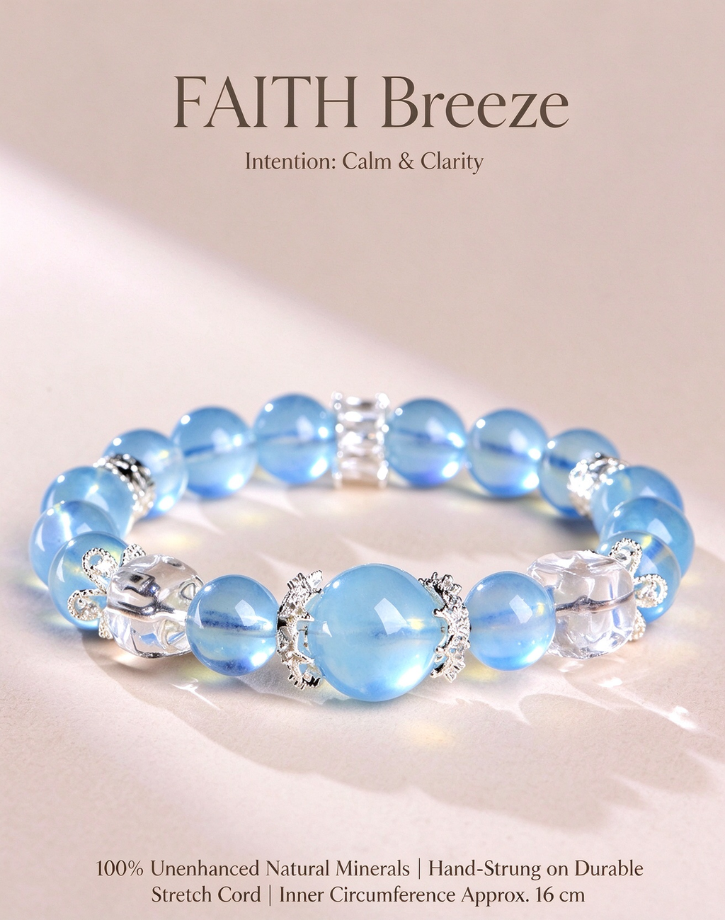 FAITH Breeze | Natural Aquamarine & Clear Quartz Bracelet