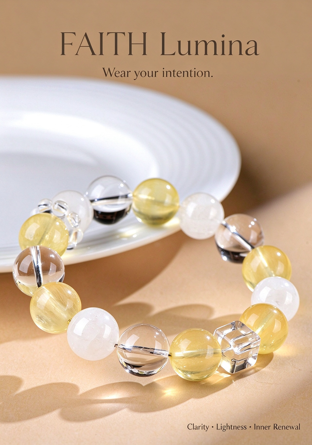 FAITH Lumina | Yellow Fluorite & White Phantom Quartz Bracelet