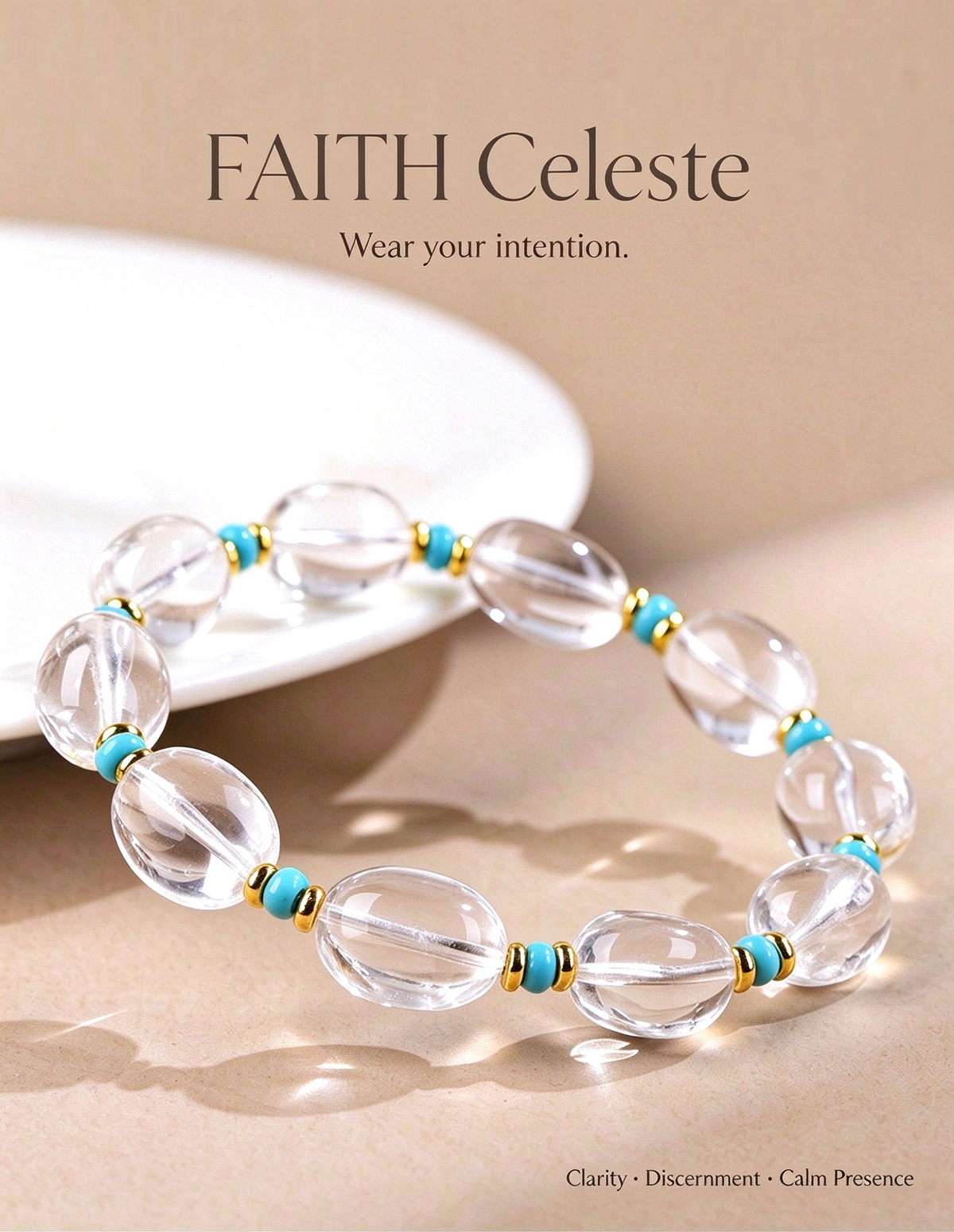 FAITH Celeste | Clear Quartz & Magnesite Beaded Bracelet