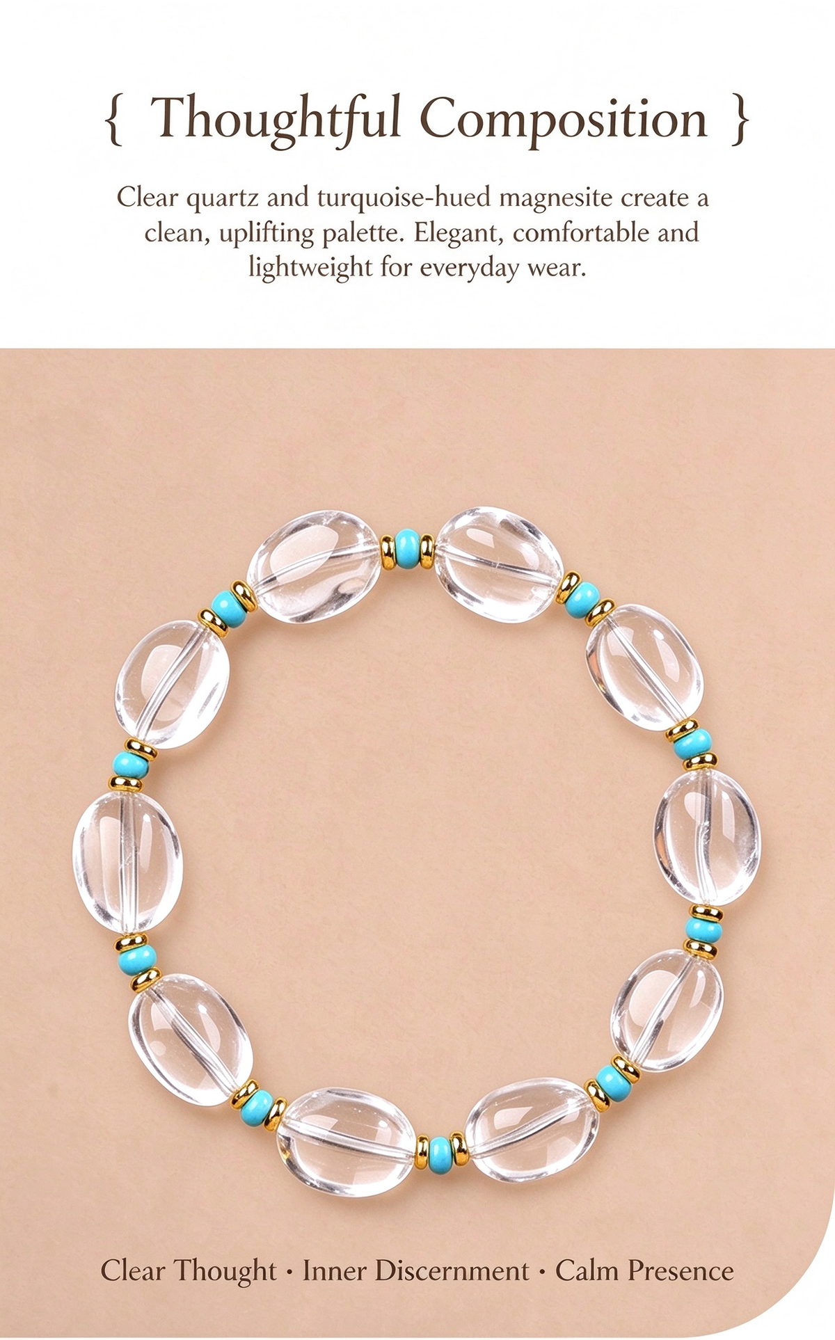FAITH Celeste | Clear Quartz & Magnesite Beaded Bracelet