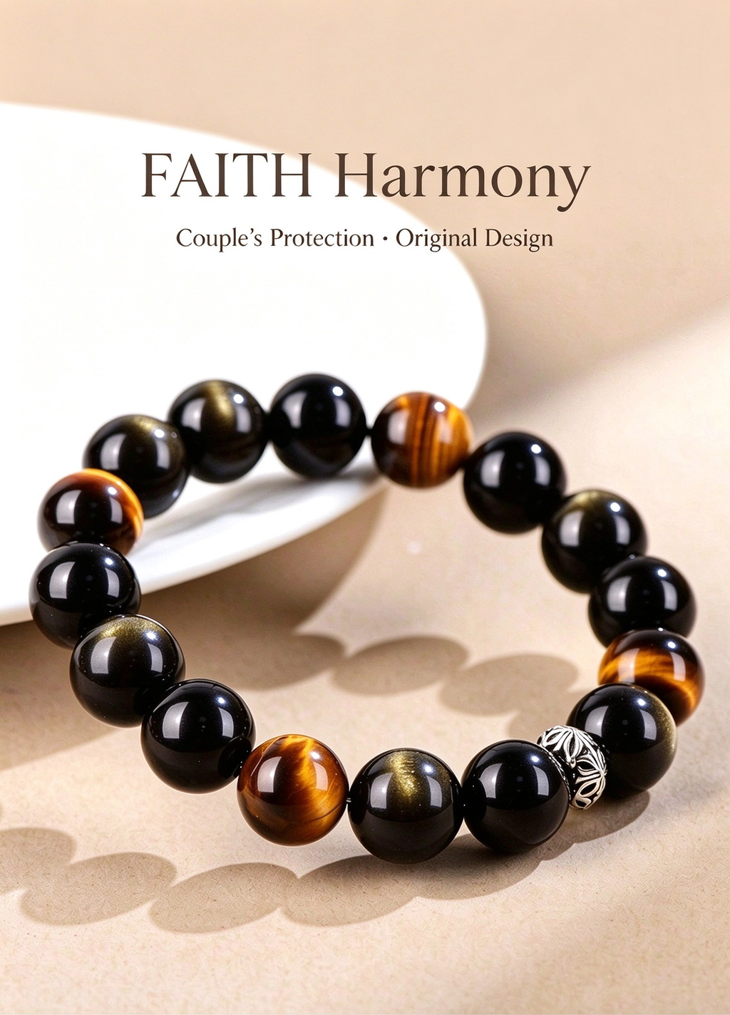 FAITH Harmony | Obsidian & Golden Quartz Couple's Beaded Bracelet