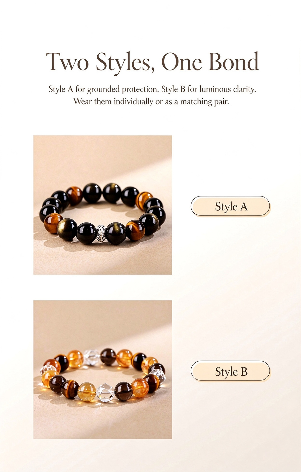 FAITH Harmony | Obsidian & Golden Quartz Couple's Beaded Bracelet