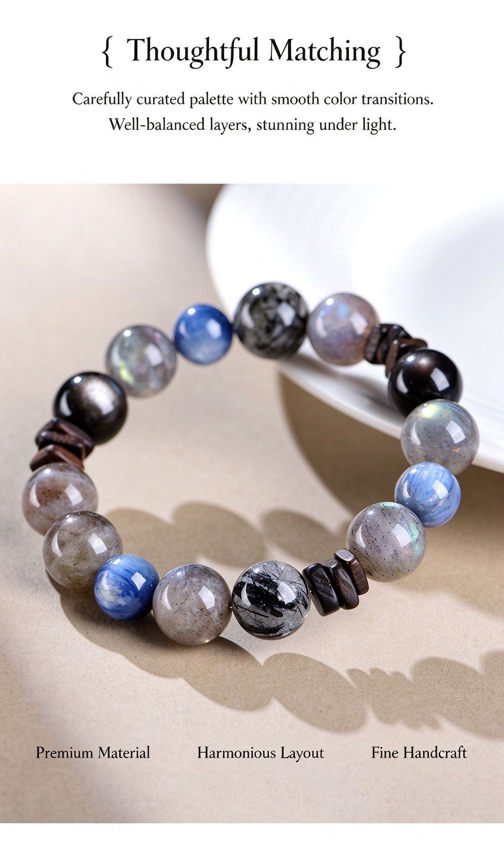 FAITH Twilight | Labradorite & Silver Obsidian Beaded Bracelet