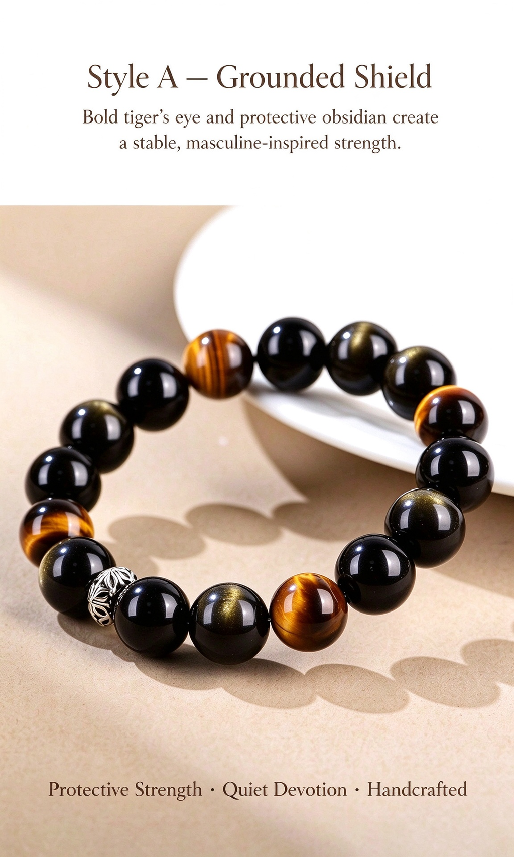 FAITH Harmony | Obsidian & Golden Quartz Couple's Beaded Bracelet