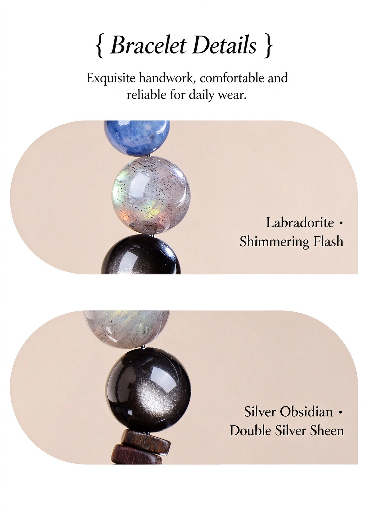 FAITH Twilight | Labradorite & Silver Obsidian Beaded Bracelet