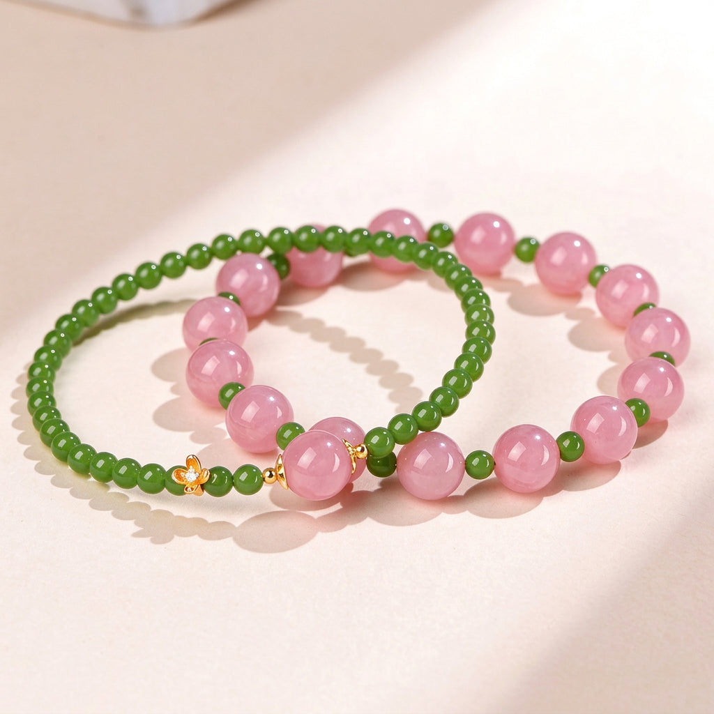 FAITH Blossom | Rose Quartz & Green Nephrite Beaded Bracelet