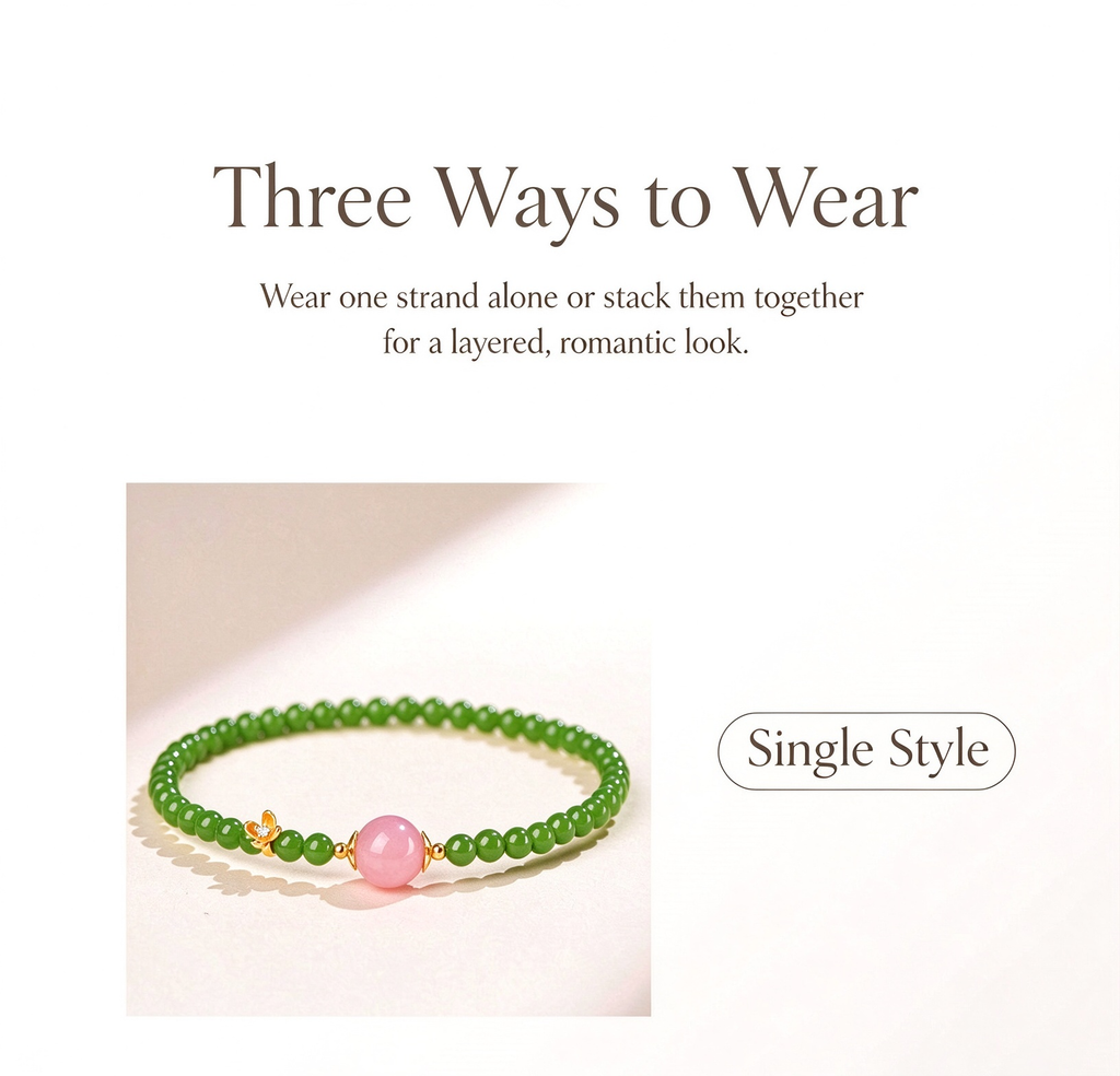 FAITH Blossom | Rose Quartz & Green Nephrite Beaded Bracelet
