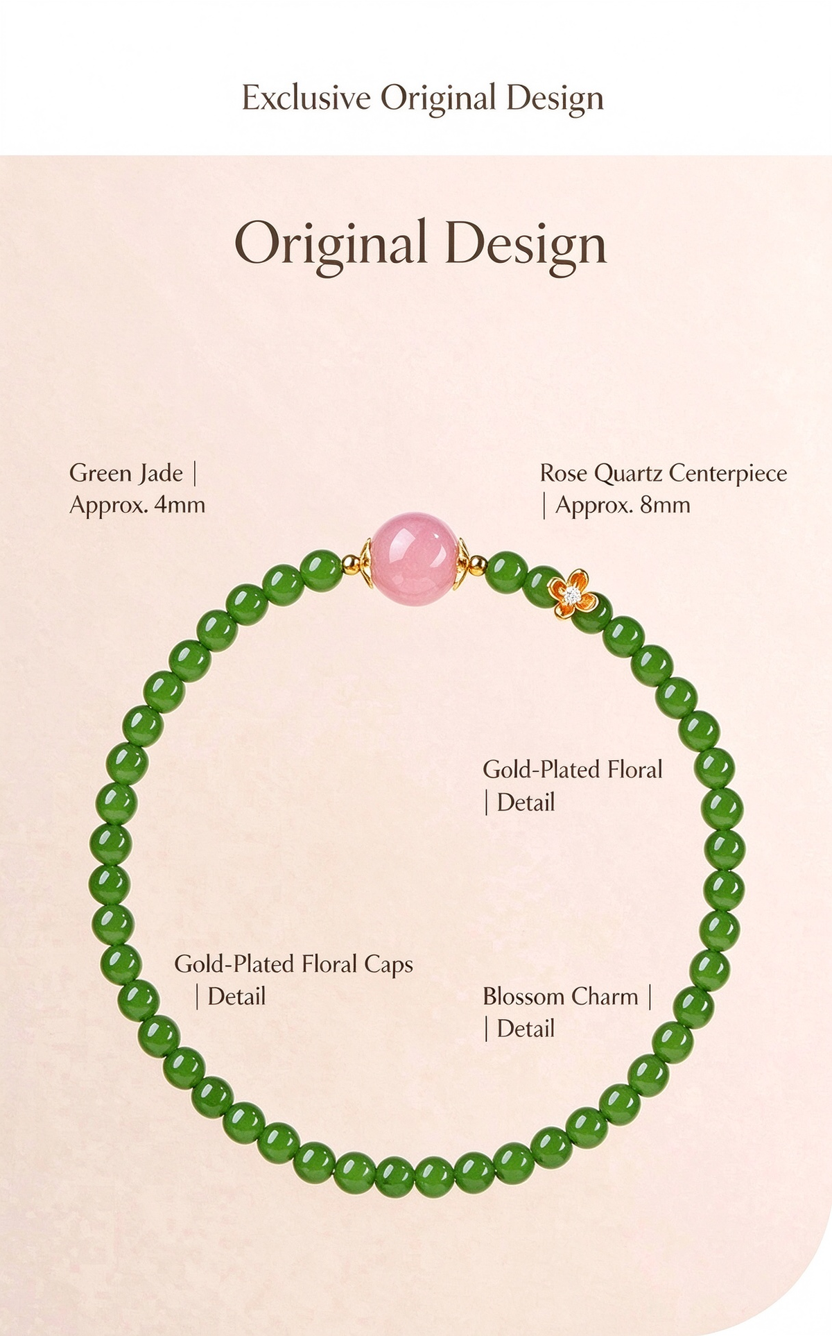 FAITH Blossom | Rose Quartz & Green Nephrite Beaded Bracelet