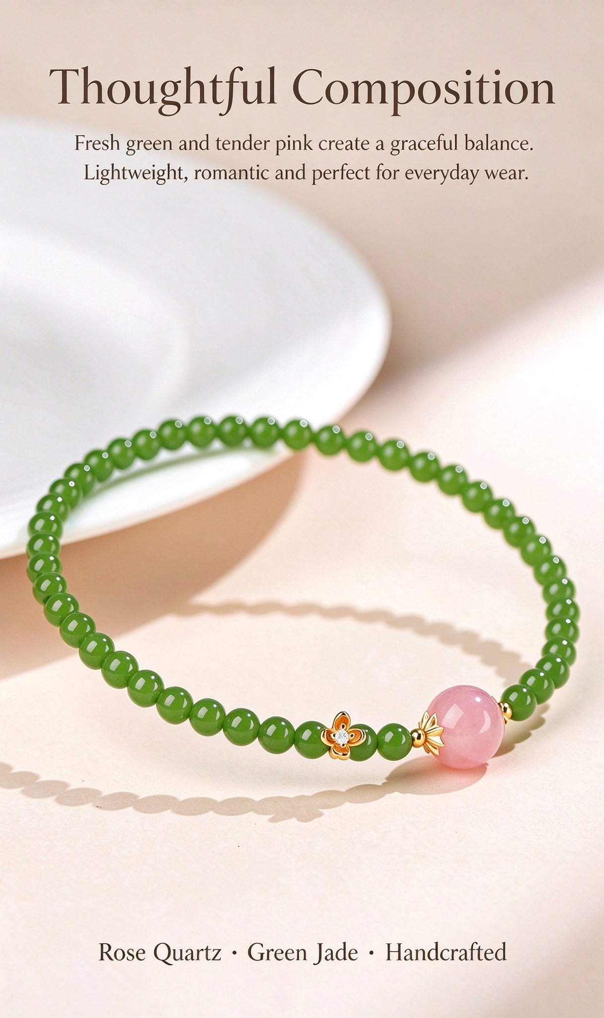FAITH Blossom | Rose Quartz & Green Nephrite Beaded Bracelet