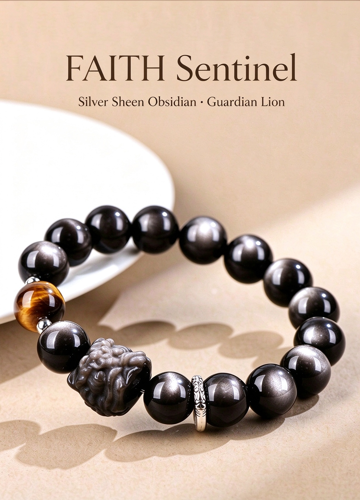 FAITH Sentinel | Silver Sheen Obsidian & Tiger’s Eye Beaded Bracelet