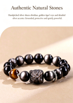FAITH Sentinel | Silver Sheen Obsidian & Tiger’s Eye Beaded Bracelet
