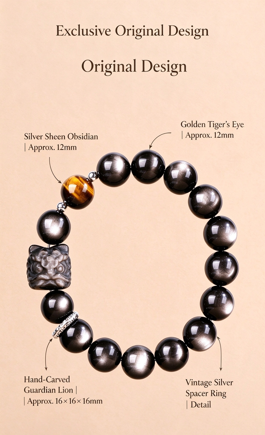 FAITH Sentinel | Silver Sheen Obsidian & Tiger’s Eye Beaded Bracelet
