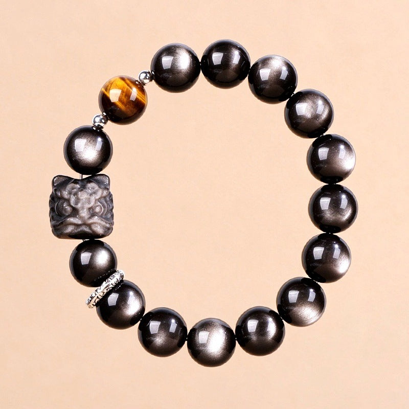 FAITH Sentinel | Silver Sheen Obsidian & Tiger’s Eye Beaded Bracelet