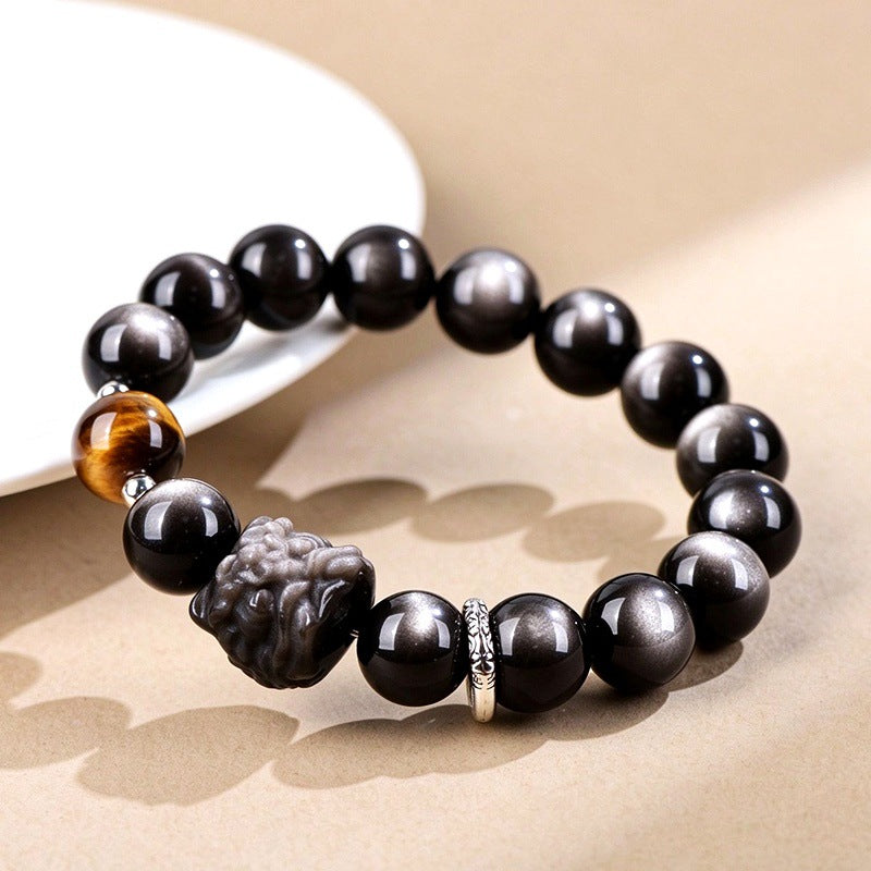 FAITH Sentinel | Silver Sheen Obsidian & Tiger’s Eye Beaded Bracelet